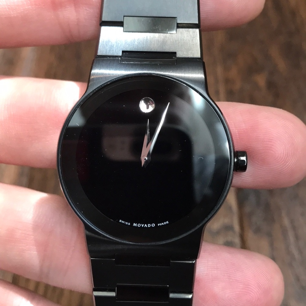 Movado Mens Black Stainless Steel Watch